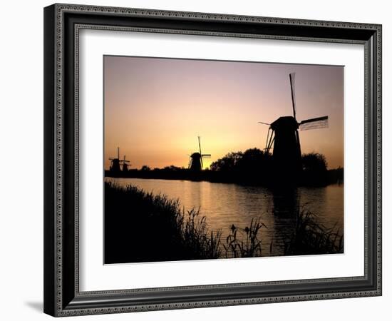 Netherlands, Kinderdijk, Canal, Windmills, Evening Mood-Thonig-Framed Photographic Print