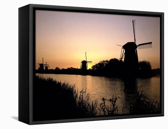 Netherlands, Kinderdijk, Canal, Windmills, Evening Mood-Thonig-Framed Premier Image Canvas