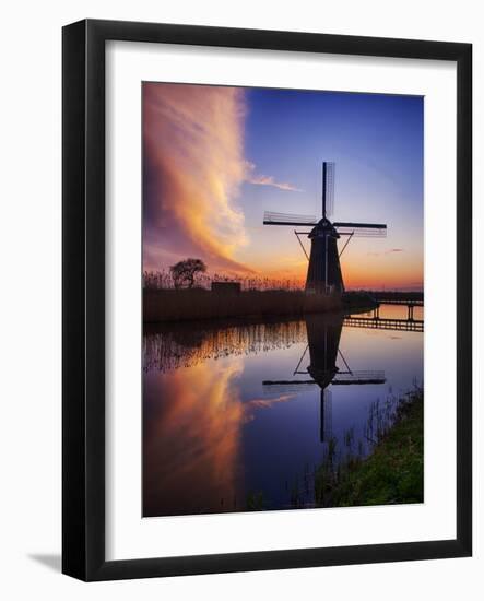 Netherlands, Kinderdijk, Sunrise along the canal with Windmills-Terry Eggers-Framed Photographic Print