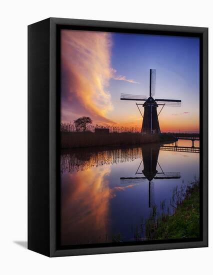 Netherlands, Kinderdijk, Sunrise along the canal with Windmills-Terry Eggers-Framed Premier Image Canvas