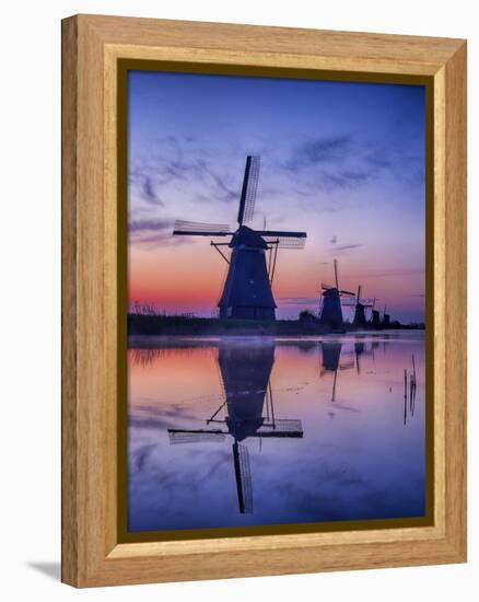 Netherlands, Kinderdijk, Sunrise along the canal with Windmills-Terry Eggers-Framed Premier Image Canvas