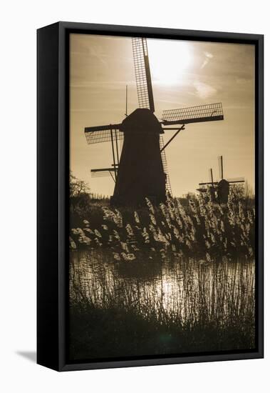 Netherlands, Kinderdijk. Traditional Dutch windmills-Walter Bibikow-Framed Premier Image Canvas