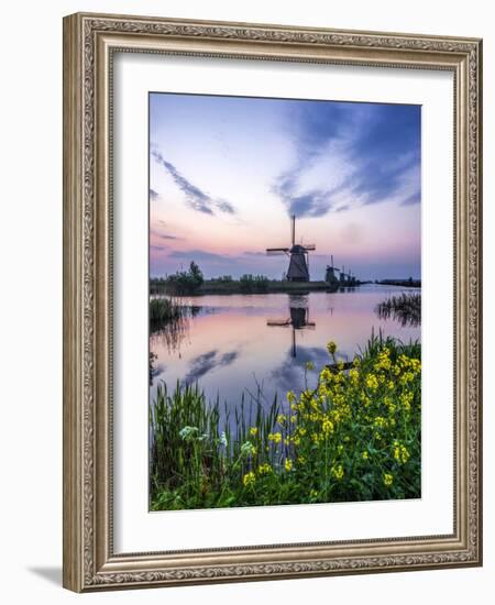 Netherlands, Kinderdijk, Windmills at Sunrise along the canals.-Terry Eggers-Framed Photographic Print