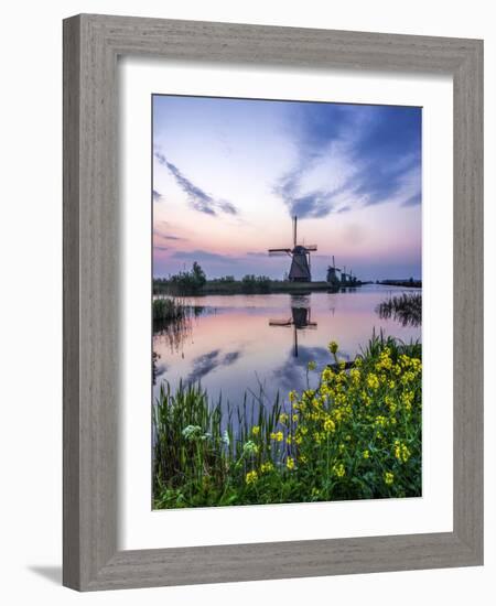 Netherlands, Kinderdijk, Windmills at Sunrise along the canals.-Terry Eggers-Framed Photographic Print