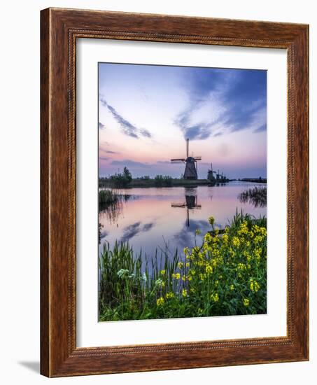 Netherlands, Kinderdijk, Windmills at Sunrise along the canals.-Terry Eggers-Framed Photographic Print