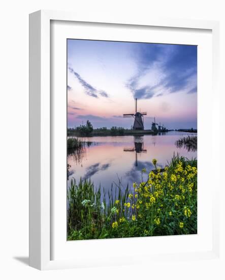 Netherlands, Kinderdijk, Windmills at Sunrise along the canals.-Terry Eggers-Framed Photographic Print