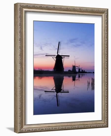 Netherlands, Kinderdijk, Windmills at Sunrise along the canals.-Terry Eggers-Framed Photographic Print