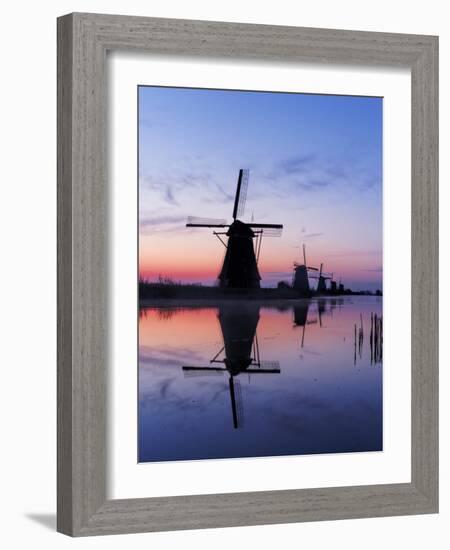 Netherlands, Kinderdijk, Windmills at Sunrise along the canals.-Terry Eggers-Framed Photographic Print
