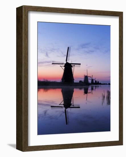 Netherlands, Kinderdijk, Windmills at Sunrise along the canals.-Terry Eggers-Framed Photographic Print