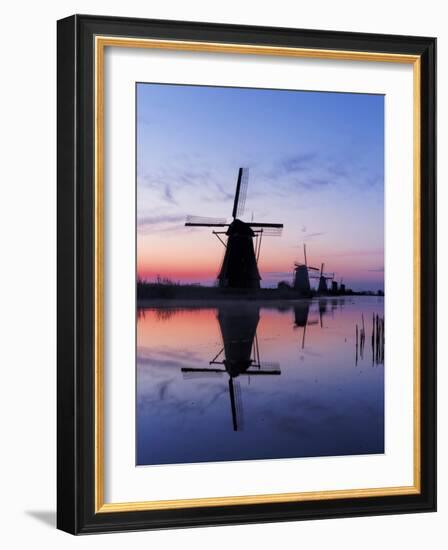 Netherlands, Kinderdijk, Windmills at Sunrise along the canals.-Terry Eggers-Framed Photographic Print