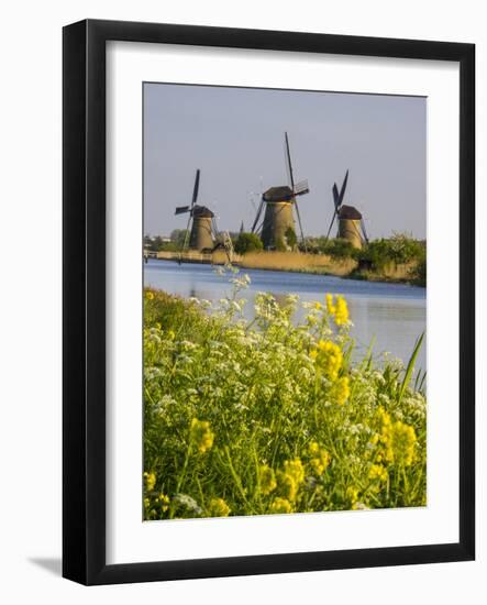 Netherlands, Kinderdijk, Windmills with evening light along the canals-Terry Eggers-Framed Photographic Print