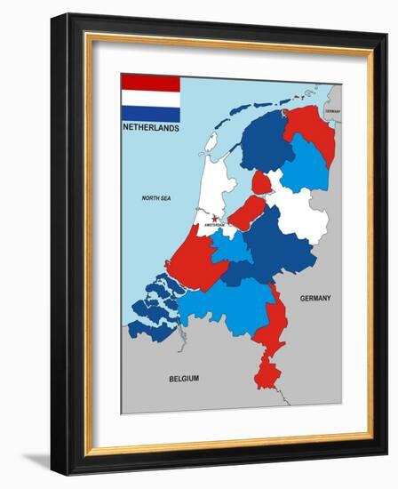 Netherlands Map-tony4urban-Framed Art Print