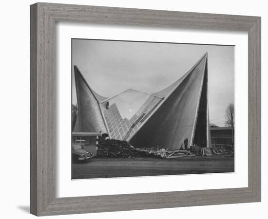 Netherlands Pavilion at Brussels Fair, Designed by Le Corbusier, Shown Being Built-null-Framed Photographic Print