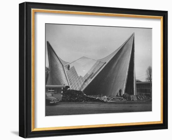 Netherlands Pavilion at Brussels Fair, Designed by Le Corbusier, Shown Being Built-null-Framed Photographic Print