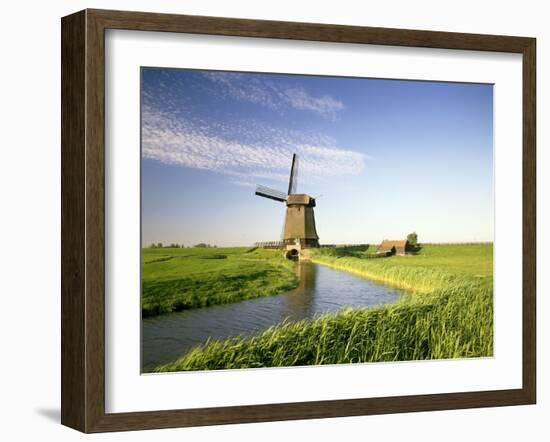 Netherlands, Polder Landscape, Alkmaar, Canal, Windmill-Thonig-Framed Photographic Print