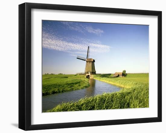 Netherlands, Polder Landscape, Alkmaar, Canal, Windmill-Thonig-Framed Photographic Print