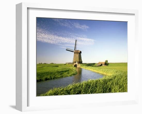 Netherlands, Polder Landscape, Alkmaar, Canal, Windmill-Thonig-Framed Photographic Print