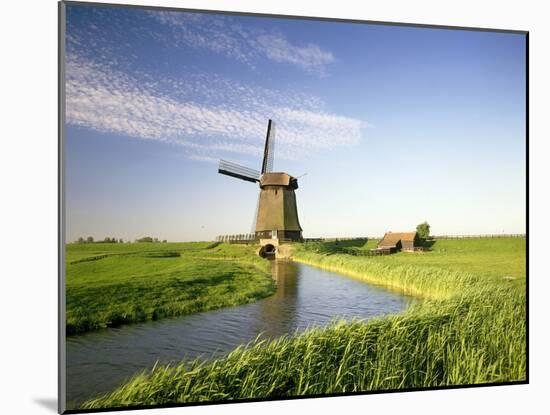 Netherlands, Polder Landscape, Alkmaar, Canal, Windmill-Thonig-Mounted Photographic Print