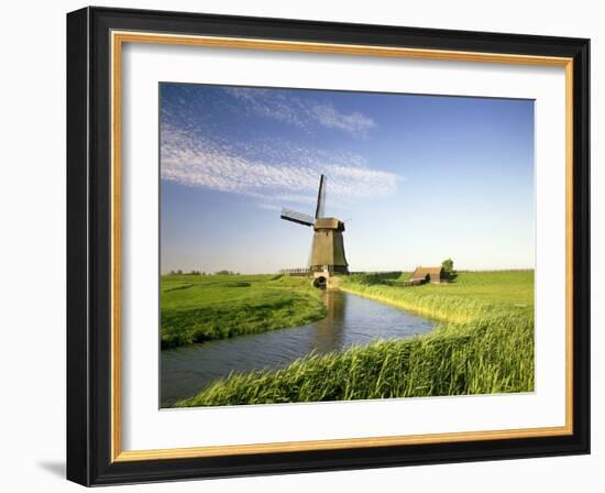 Netherlands, Polder Landscape, Alkmaar, Canal, Windmill-Thonig-Framed Photographic Print