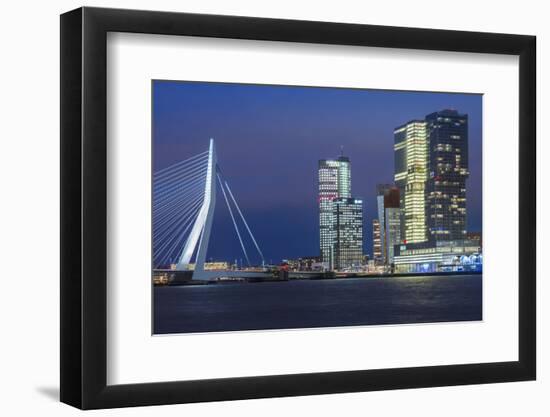 Netherlands, Rotterdam. Erasmusbrug bridge and new commercial towers.-Walter Bibikow-Framed Photographic Print