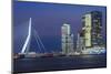 Netherlands, Rotterdam. Erasmusbrug bridge and new commercial towers.-Walter Bibikow-Mounted Photographic Print