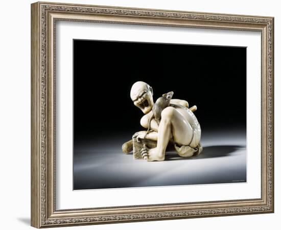Netsuke Figure of the Thwarted Rat Catcher in Carved Ivory, 19th Century-null-Framed Photographic Print