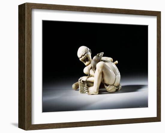 Netsuke Figure of the Thwarted Rat Catcher in Carved Ivory, 19th Century-null-Framed Photographic Print