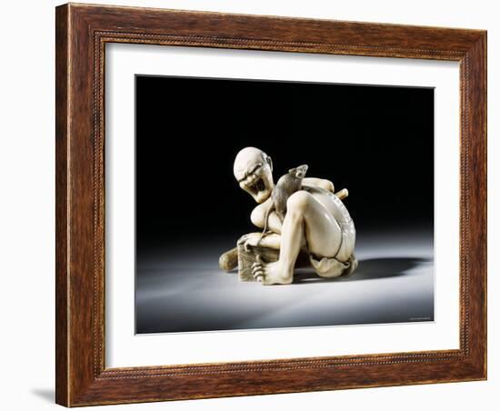 Netsuke Figure of the Thwarted Rat Catcher in Carved Ivory, 19th Century-null-Framed Photographic Print