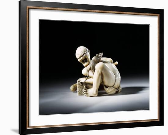 Netsuke Figure of the Thwarted Rat Catcher in Carved Ivory, 19th Century-null-Framed Photographic Print