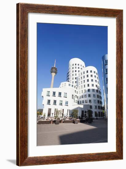 Neuer Zollhof Buildings Designed by Frank Gehry with Rheinturm Tower, Media Harbour-null-Framed Photographic Print