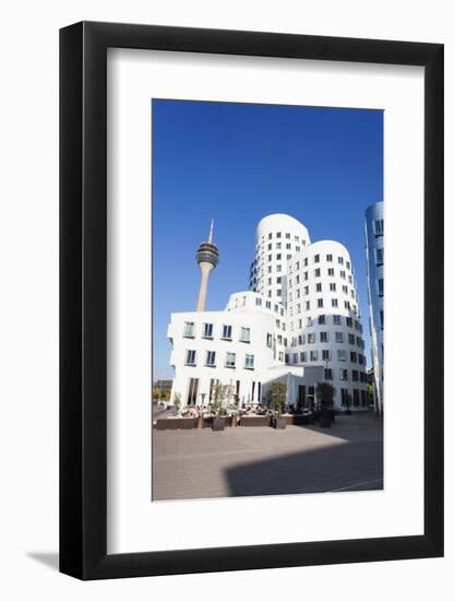 Neuer Zollhof Buildings Designed by Frank Gehry with Rheinturm Tower, Media Harbour-null-Framed Photographic Print
