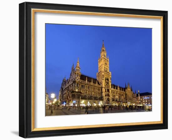 Neues Rathaus (New Town Hall), Marienplatz, at Night, Bavaria (Bayern), Germany-Gary Cook-Framed Photographic Print