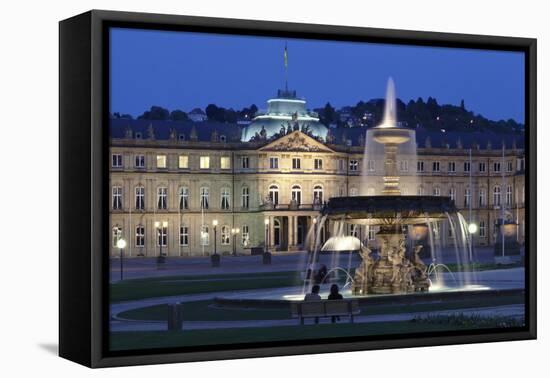 Neues Schloss Castle and Fountain at Schlossplatz Square-Markus Lange-Framed Premier Image Canvas