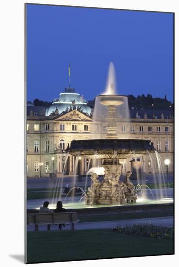 Neues Schloss Castle and Fountain at Schlossplatz Square-Markus Lange-Mounted Photographic Print