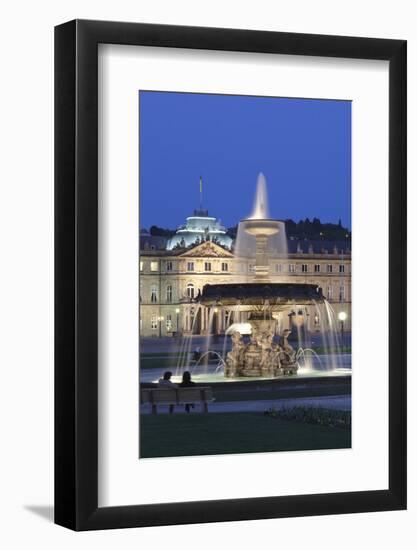 Neues Schloss Castle and Fountain at Schlossplatz Square-Markus Lange-Framed Photographic Print