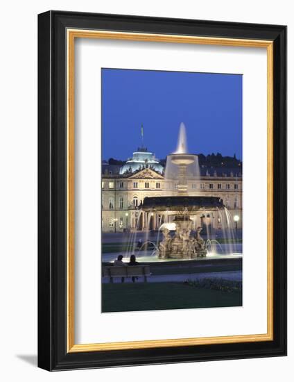 Neues Schloss Castle and Fountain at Schlossplatz Square-Markus Lange-Framed Photographic Print