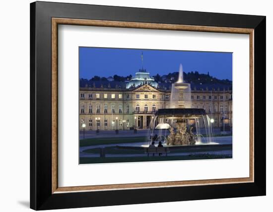 Neues Schloss Castle and Fountain at Schlossplatz Square-Markus Lange-Framed Photographic Print