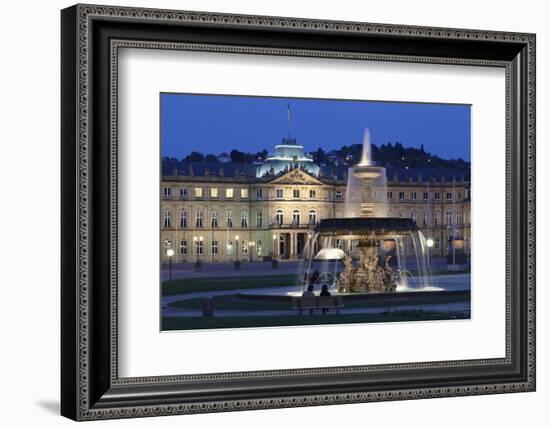 Neues Schloss Castle and Fountain at Schlossplatz Square-Markus Lange-Framed Photographic Print