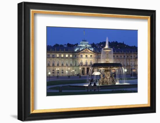 Neues Schloss Castle and Fountain at Schlossplatz Square-Markus Lange-Framed Photographic Print