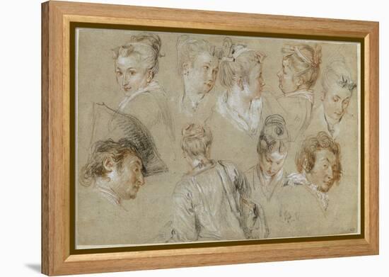 Neuf études de têtes-Jean Antoine Watteau-Framed Premier Image Canvas