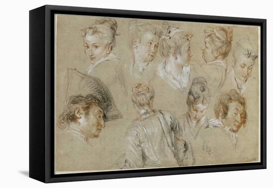 Neuf études de têtes-Jean Antoine Watteau-Framed Premier Image Canvas