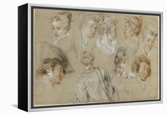 Neuf études de têtes-Jean Antoine Watteau-Framed Premier Image Canvas