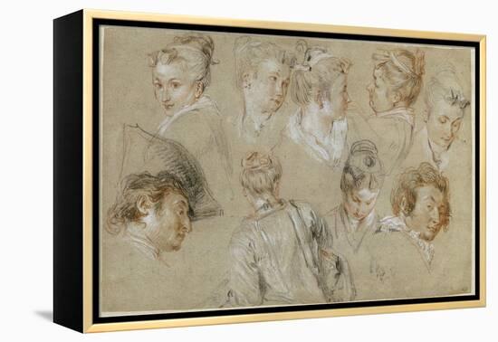 Neuf études de têtes-Jean Antoine Watteau-Framed Premier Image Canvas