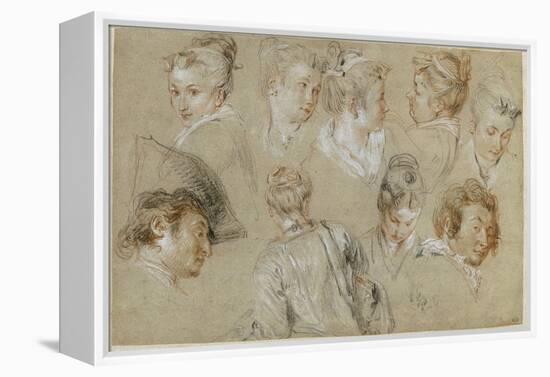 Neuf études de têtes-Jean Antoine Watteau-Framed Premier Image Canvas