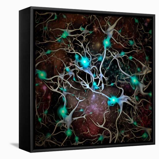 Neurons brain cells with electrical firing.-Bruce Rolff-Framed Stretched Canvas