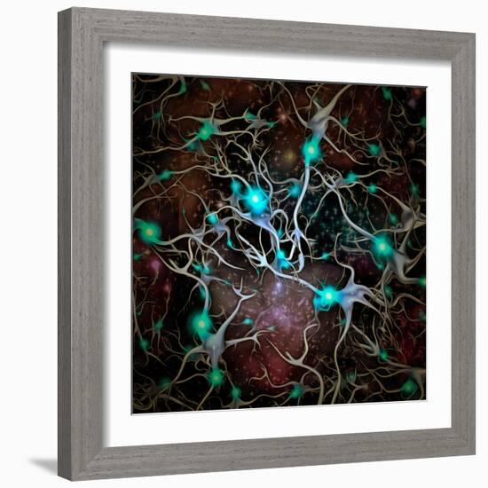 Neurons brain cells with electrical firing.-Bruce Rolff-Framed Art Print