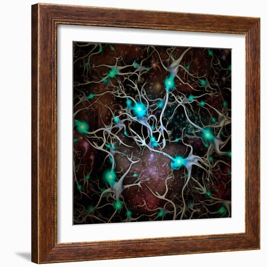 Neurons brain cells with electrical firing.-Bruce Rolff-Framed Art Print