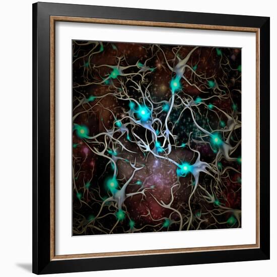 Neurons brain cells with electrical firing.-Bruce Rolff-Framed Art Print