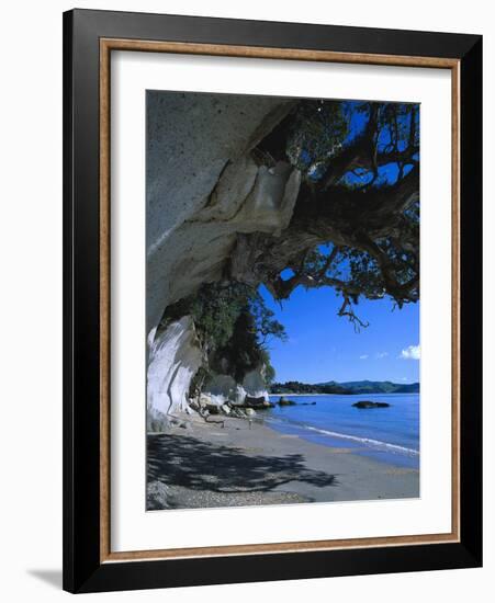 Neuseeland, Nordinsel, Cooks Beach, Tuffsteinkv¼ste, New Zealand, North Island, Tuffstein-Thonig-Framed Photographic Print
