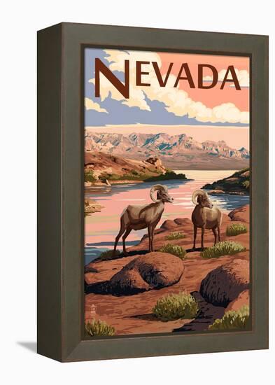 Nevada - Bighorn Sheep-Lantern Press-Framed Stretched Canvas